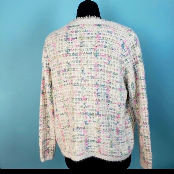 NWT Confetti Windowpane Design Cardigan Blazer w/ Fringe Detail Size M - Picture 8 of 9